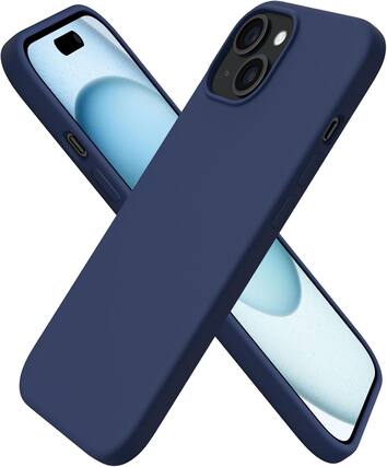 Front. Ornarto - ORNARTO Compatible with iPhone 15 Case 6.1", Slim Liquid Silicone 3 Layers Full Covered Protective Cover-Midnight Blue - Midnight Blue.