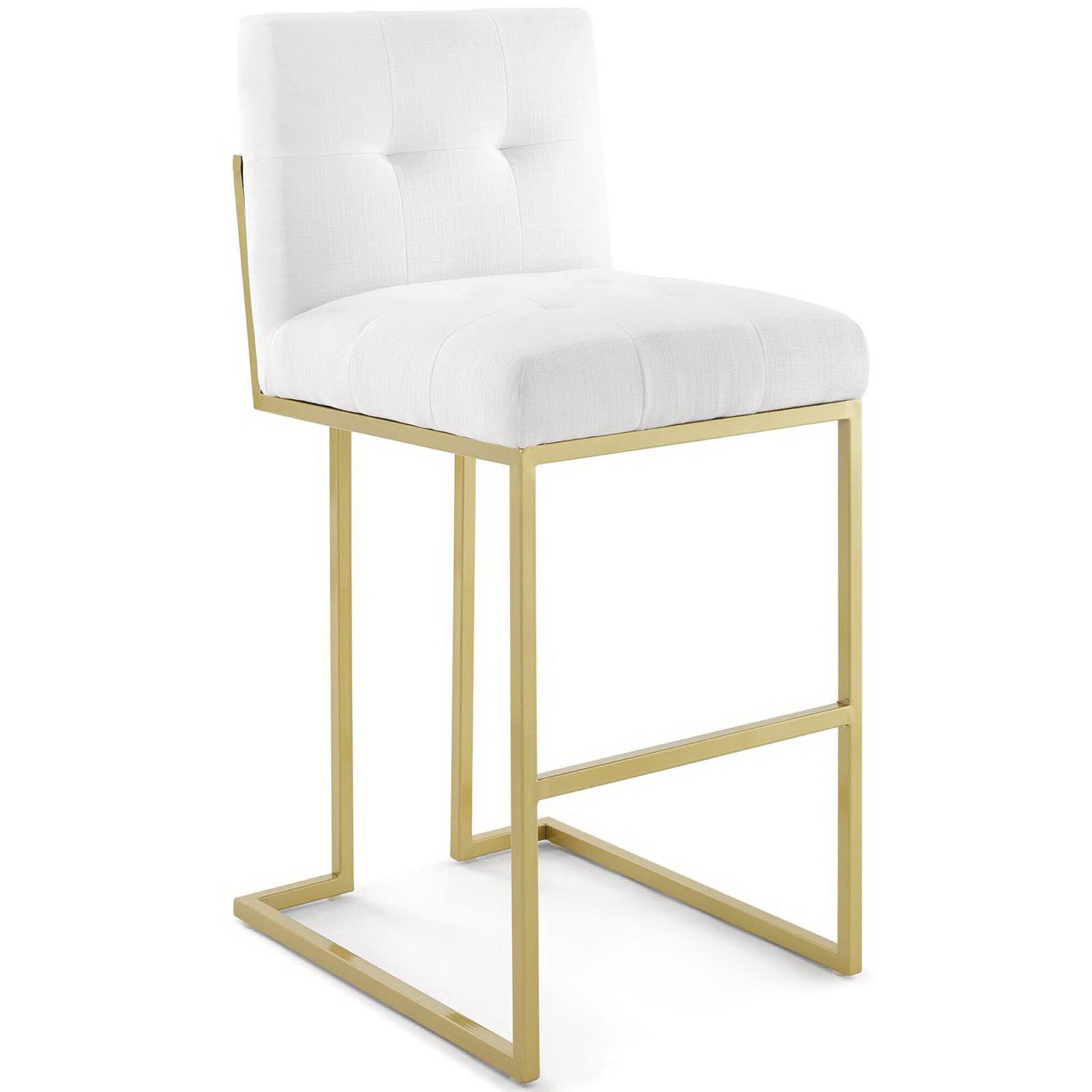 Left. Modway - Privy Gold Stainless Steel Upholstered Fabric Bar Stool Set of 2 by Modway - Gold White.
