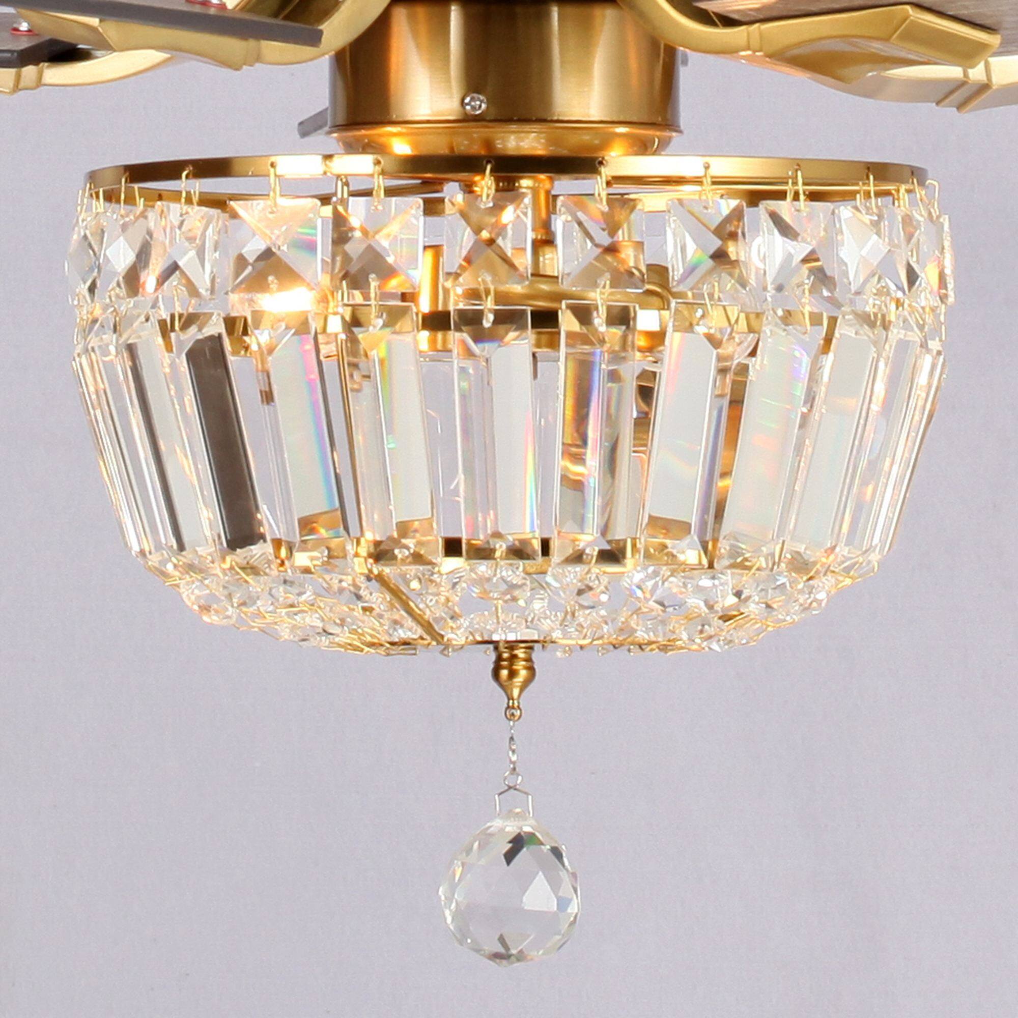 Alt View 5. Parrot Uncle - 52" Ganga Modern Downrod Mount Reversible Crystal Ceiling Fan with Lighting and Remote Control - Gold.