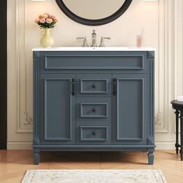 Loheer - 36 inch bathroom vanity with sink Modern Cabinet - Blue