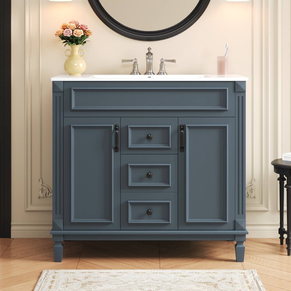 Front. Loheer - Loheer 36 inch bathroom vanity with sink Blue Modern Cabinet - Blue.