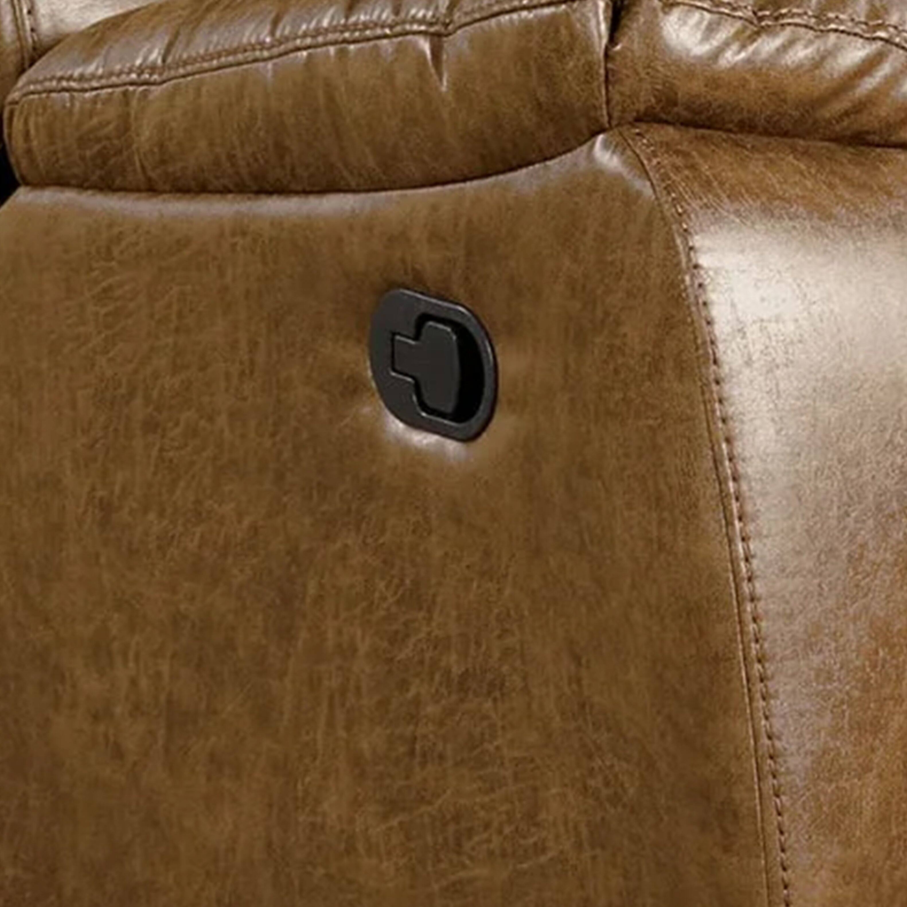 Left. Manhattan Lane - Kius Manual Recliner Chair Faux Leather, Pillow Top Arms - Brown.