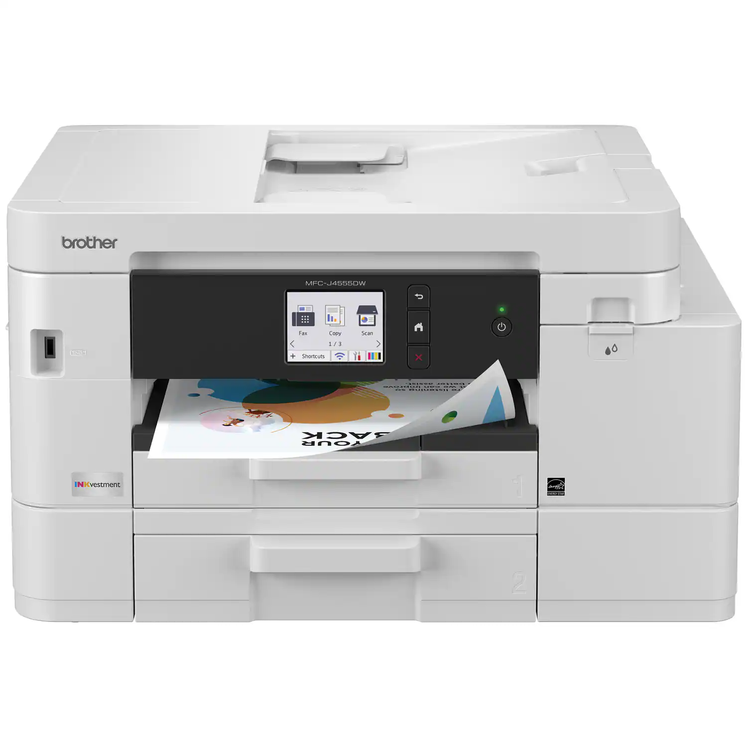 Brother - INKvestment 4555 Wireless Color All-in-One Inkjet Printer with 2 Paper Trays (MFCJ4555DW), Great for Small Offices - White