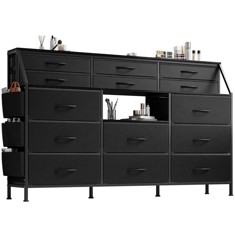 Acekool - Dresser for Bedroom with 14 Drawers - Black