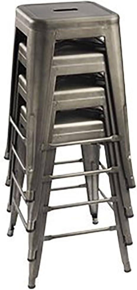 Angle. Hivvago - Set of 4 - 24-in. Indoor/Outdoor Backless Stacking Gunmetal Grey Metal Barstools - Grey.