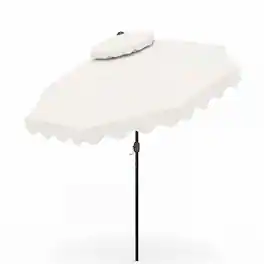 Costway - 9 FT Patio Umbrella with Push Button Tilt & Crank, 2-Tier Vented Top, 8 Metal Ribs - Beige