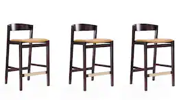 Manhattan Comfort - Klismos Mid-Century Modern Wood Upholstered Counter Stool - Set of 3 - Camel