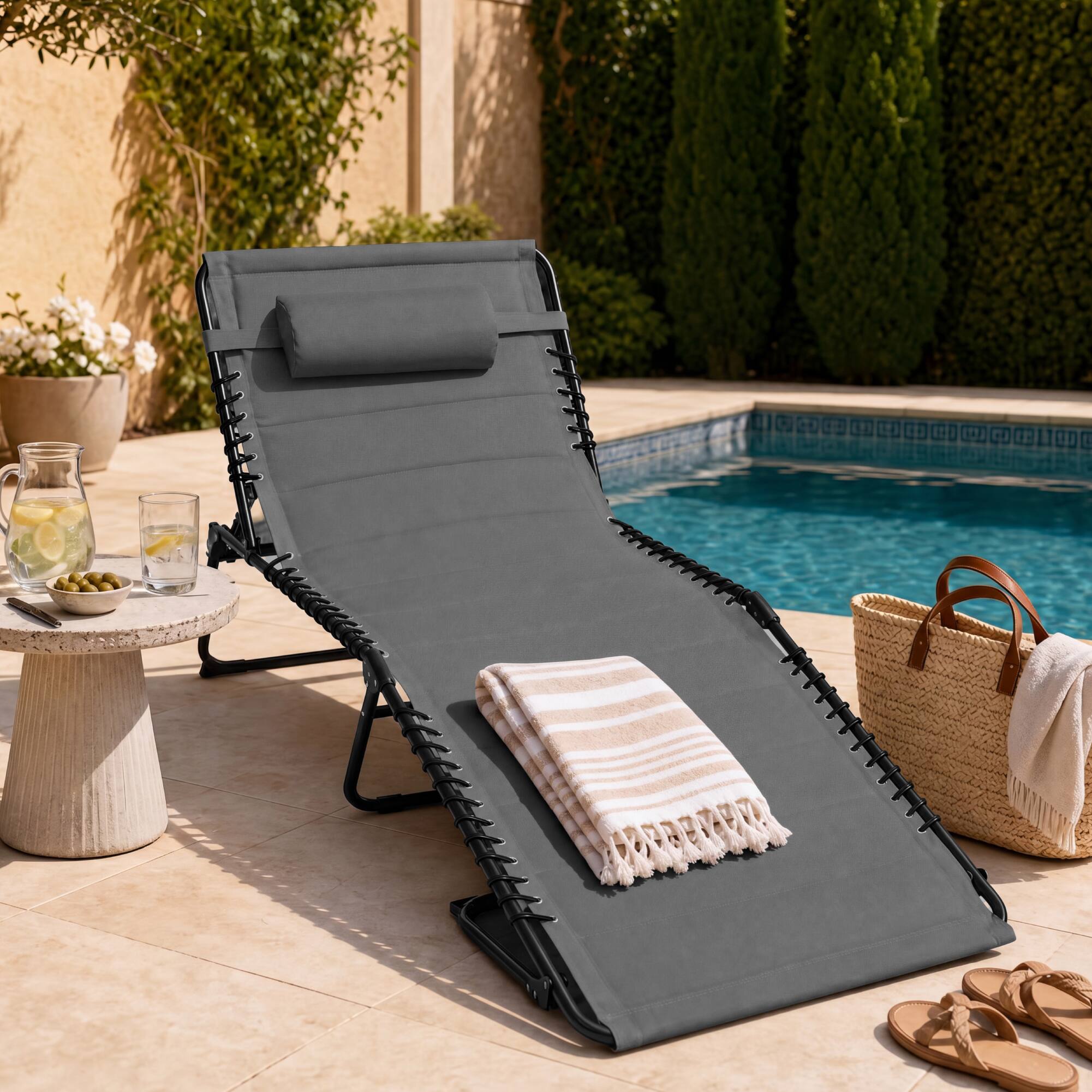 Alt View 2. Best Choice Products - Best Choice Products Extra Wide Padded Patio Chaise Lounge Chair, Portable Recliner w/ 8 Positions - Gray - Gray.