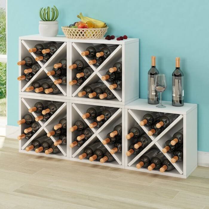 Left. Hivvago - Stackable 12-Bottle Wine Rack in White Wood Finish - White.