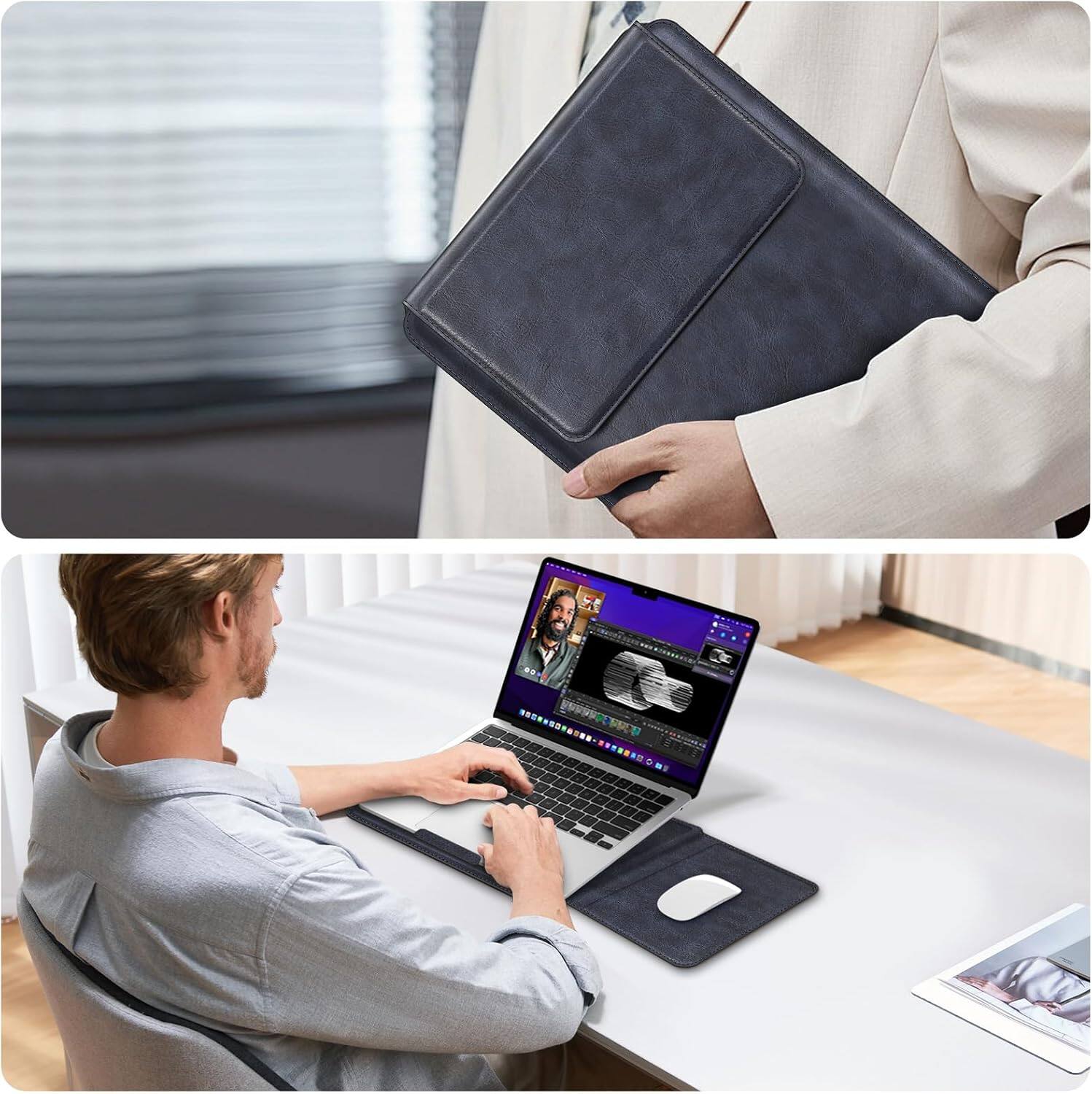 Alt View 3. Fintie - Sleeve Case for MacBook Neo 13 inch, MacBook Air 13.6/13.3 inch, MacBook Pro 13 inch, Slim Bag Cover with Stand - Navy.