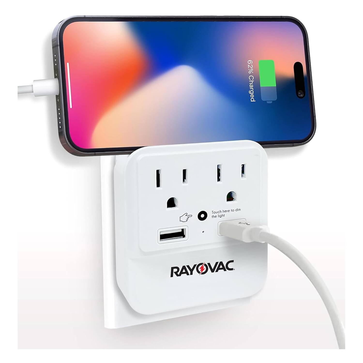 62% Charged  
Touch the light  
RAYOVAC