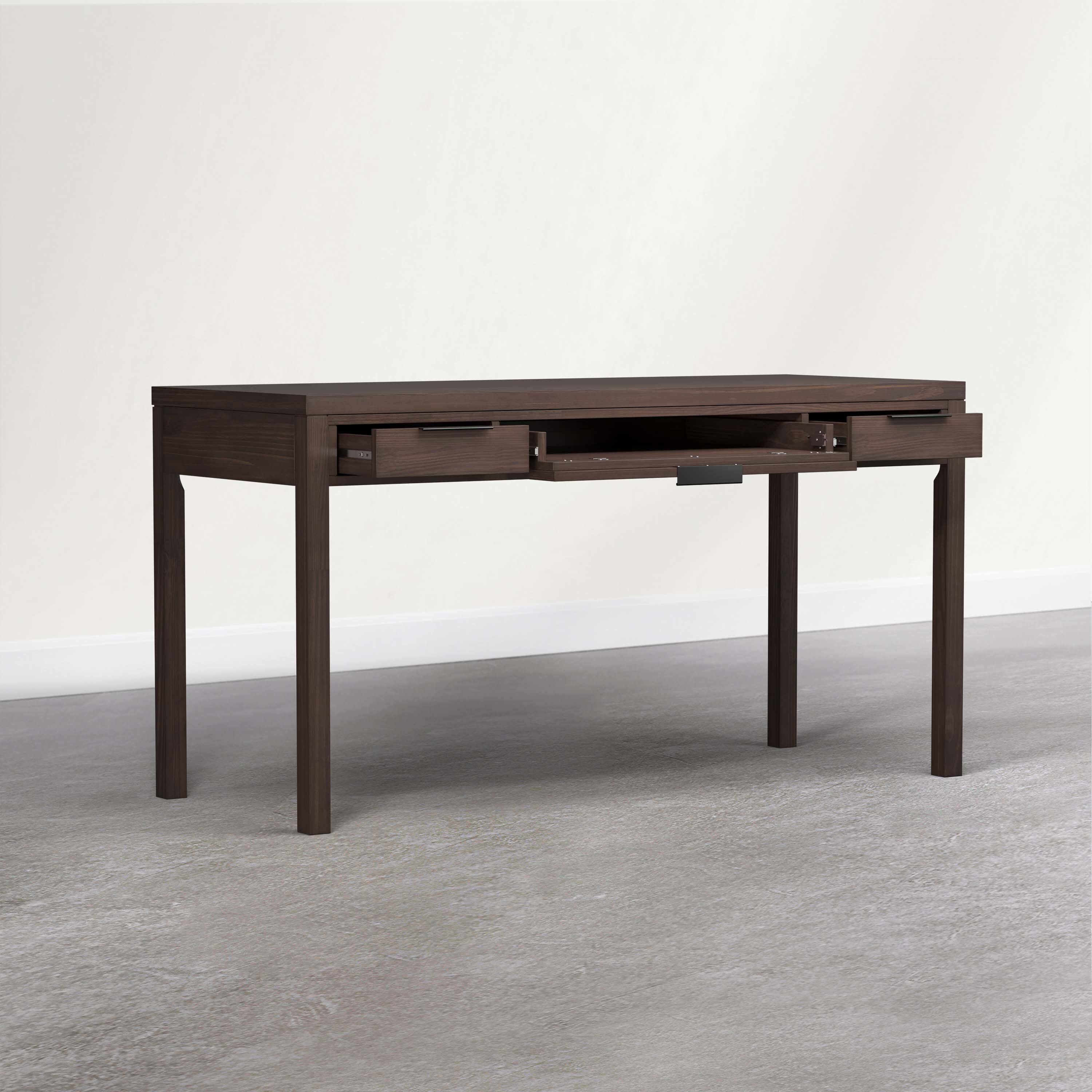 Left. Simpli Home - Hollander 60 inch Wide Solid Wood Writing Desk, Dark Brown Walnut - Dark Brown Walnut.