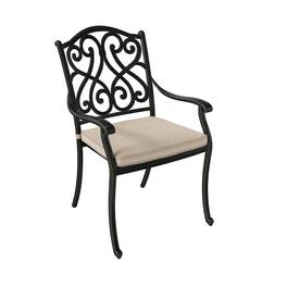 Mondawe - 4 Piece Cast Aluminum Outdoor Dining Armchair with Cushion - Black+Beige