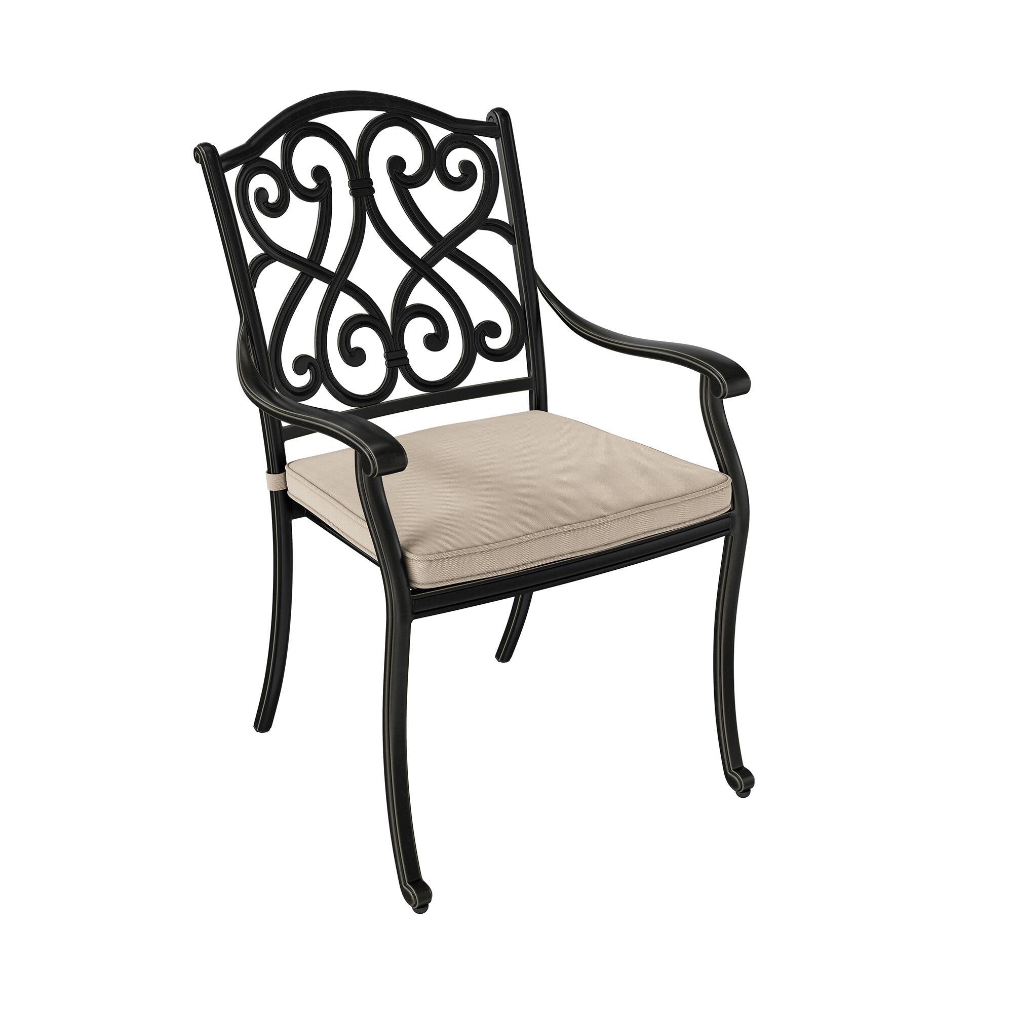 Front. Mondawe - 4 Piece Cast Aluminum Outdoor Dining Armchair with Cushion - Black+Beige.