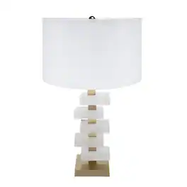Luckbyte - D15x26.7" White Gold Alabaster Slab Table Lamp Lamp Shade Assembly Required