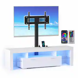 Skyzoo - Modern TV Stand for 50/55/65" inch TV with Mount Swivel and LED Lights, TV Table for 65 inch TVs - White