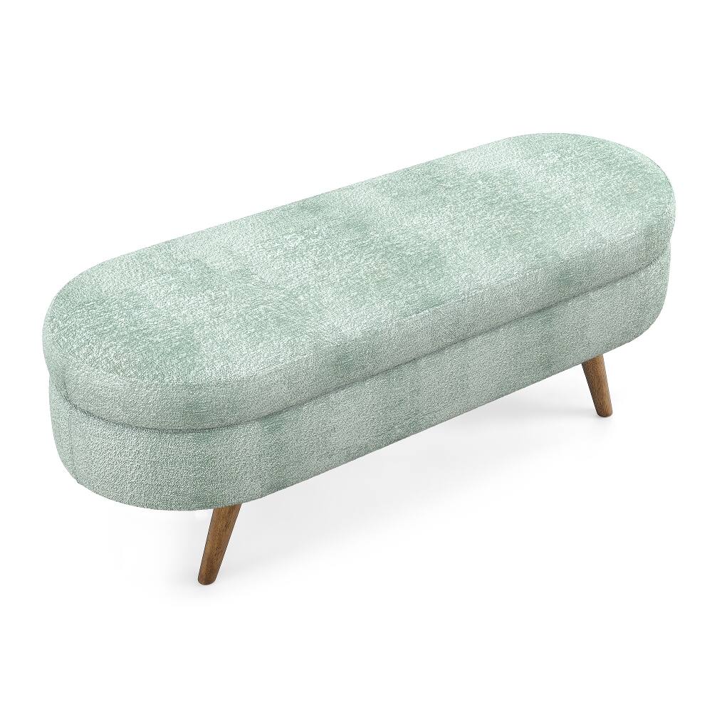 Alt View 8. Ropilly - Ropilly Cyan Oval Storage Bench Pleated Fabric Ottoman with Rubber Wood Legs - Cyan.
