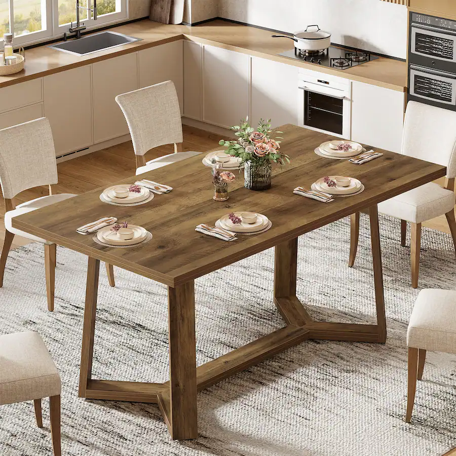 Rustic Dine Table Tribesigns Dining Table with Engineered Wood Construction and ...