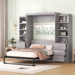 Tiramisubest - Full Size Gray Murphy Bed, Solid Wood+MDF, 101x75x85 inches, 484 lbs, Space-saving - Gray