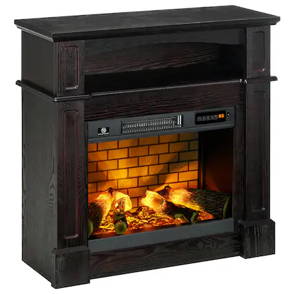 Front. Resenkos - 32" Electric Fireplace with Mantel, Freestanding Heater with LED Log Flame, Brown - Brown.