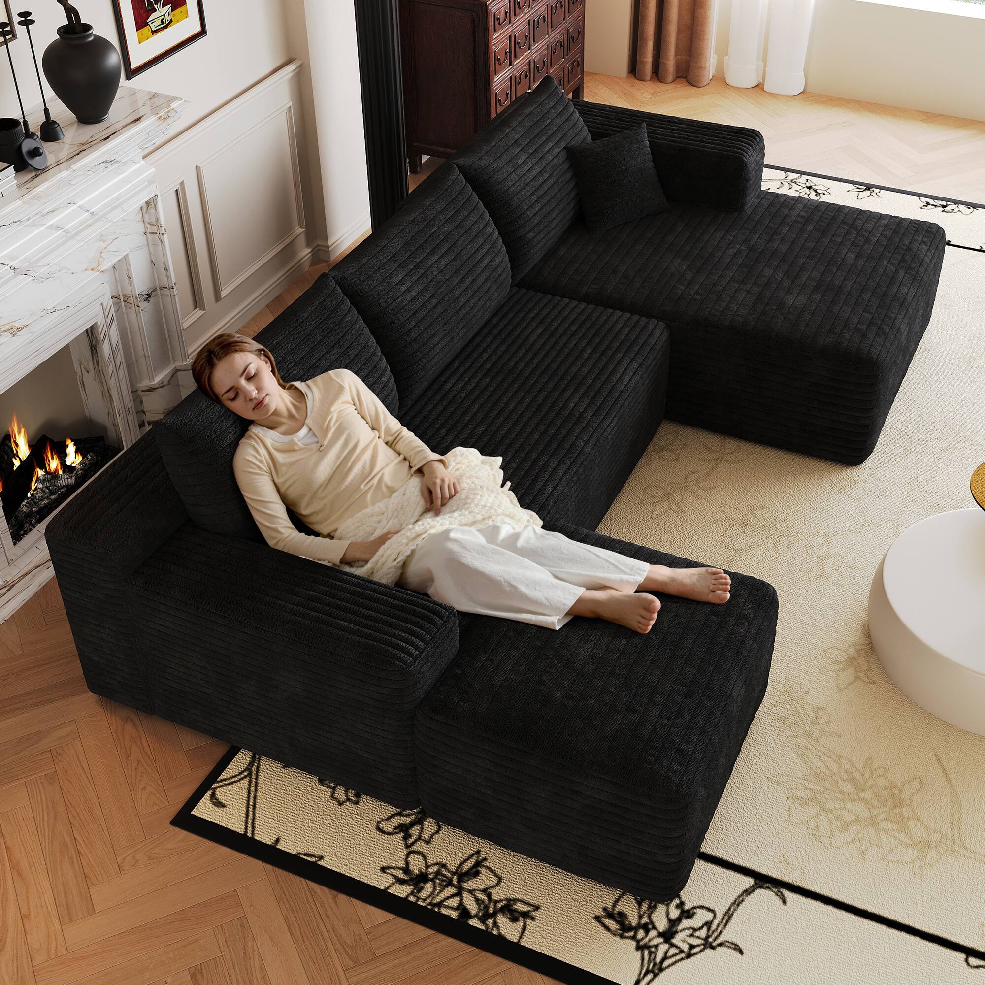 Alt View 5. Meqiodas - Modular Sectional Sofa, L Shaped Could Couch with Ottoman, Wide Deep Seat Comfy Couch for Living Room, Bedroom - Black.