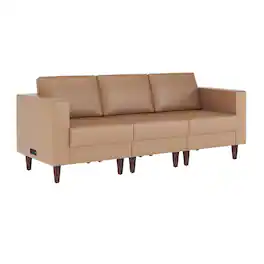 Flash Furniture - HERCULES Artemis Cognac LeatherSoft Reception Sofa with 4 AC Outlets/2 USB/2 USB-C Ports and Solid Wood Walnut Legs with - Brown