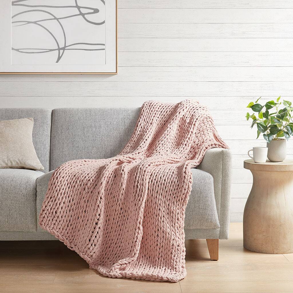 Alt View 1. Gracie Mills - Gracie Mills Huffman Artisan Double-Knit Throw - Blush.
