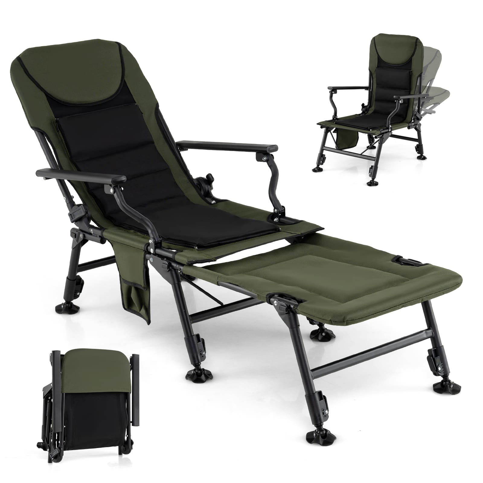 Gymax - Oversized Foldable Fishing Chair for Adults Camping Chair w/ Detachable Footrest - Green