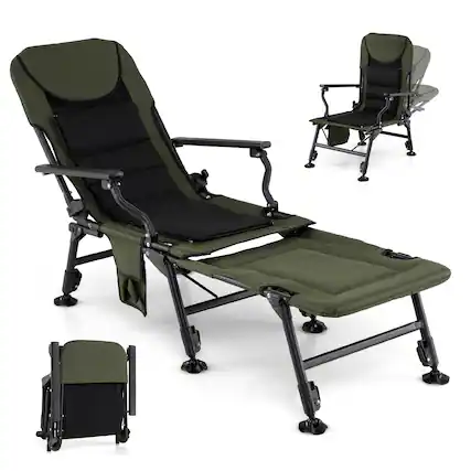 Front. Gymax - Gymax Oversized Foldable Fishing Chair for Adults Camping Chair w/ Detachable Footrest - Green.