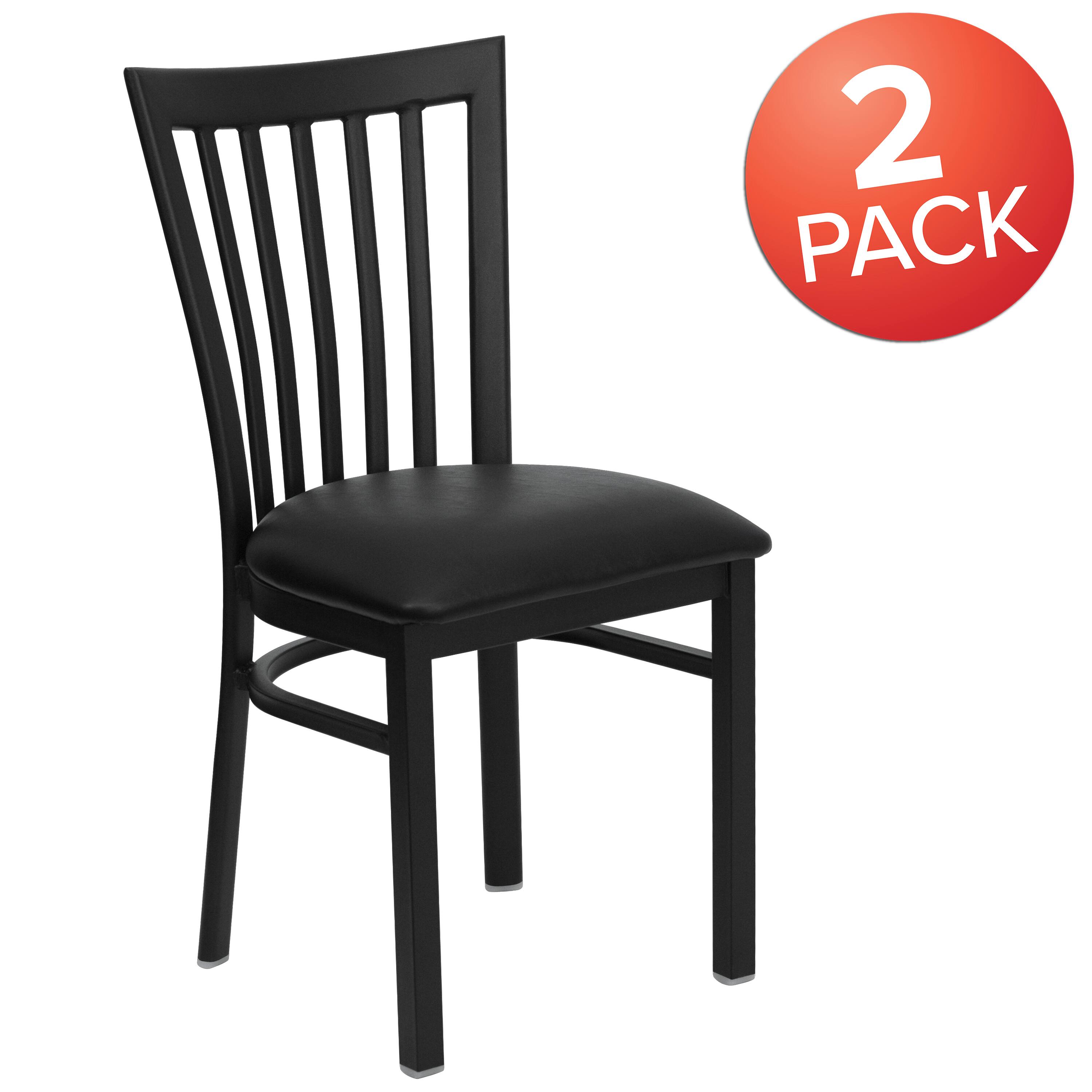 Alt View 1. Emma + Oliver - 2 Pack School House Back Metal Restaurant Chair - Black Vinyl Seat/Black Metal Frame.
