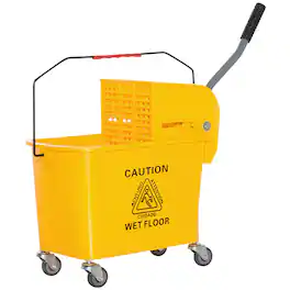 Homcom - Mop Bucket with Wringer, Mop Bucket on Wheels, 21 Quart - Yellow