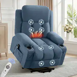Ropilly - Power Lift Recliner Chair for Elderly with Heated Massage and USB Port, Fabric - Blue