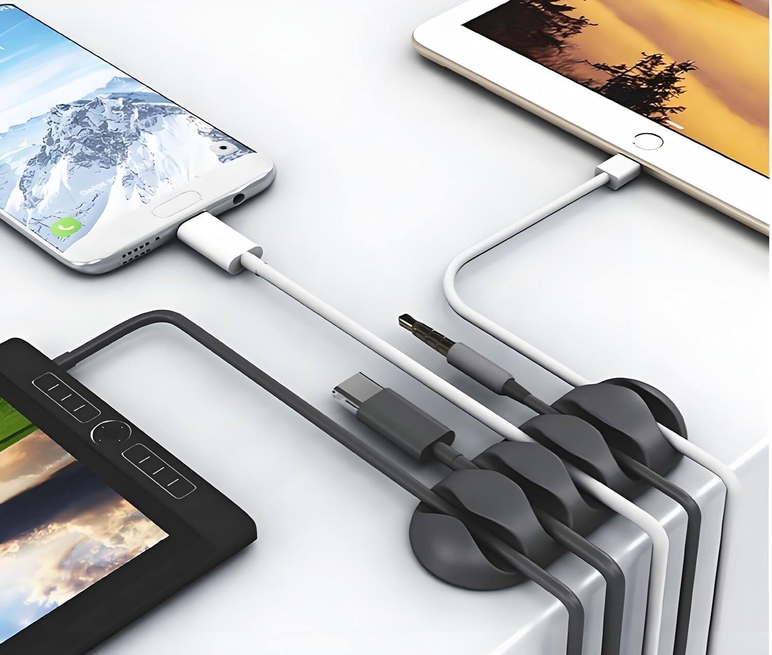 Left. THIRSTY TURTLE - 16-Pack Black Adhesive Cable Clips – Desk & Wall Cord Organizer Holders.