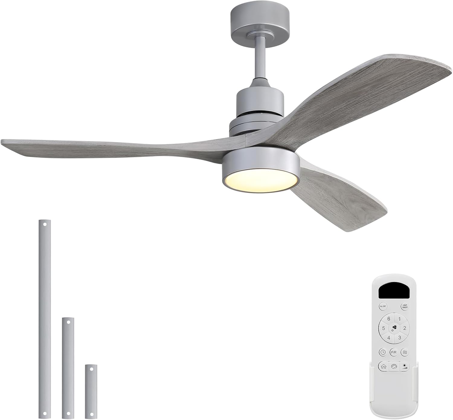 Alt View 3. Sofucor - 52 Inch Remote Ceiling Fans with Lights Modern Solid Wood Outdoor Ceiling Fan for Bedroom Living Room Indoor Farmhouse - Silver-grey wood.