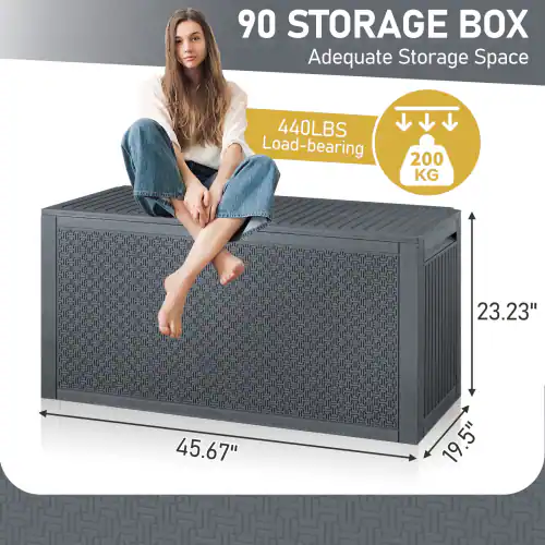 90 STORAGE BOX  
Adequate Storage Space  
440LBS Load-bearing  
200 KG  
23.23" x 45.67" x 19.5"