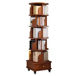 Ecooso - 360 Display Corner Bookshelf , 6 Tier Bookcase Storage Rack with Wheels,for Bedroom, Living Room, Study Room - Natural