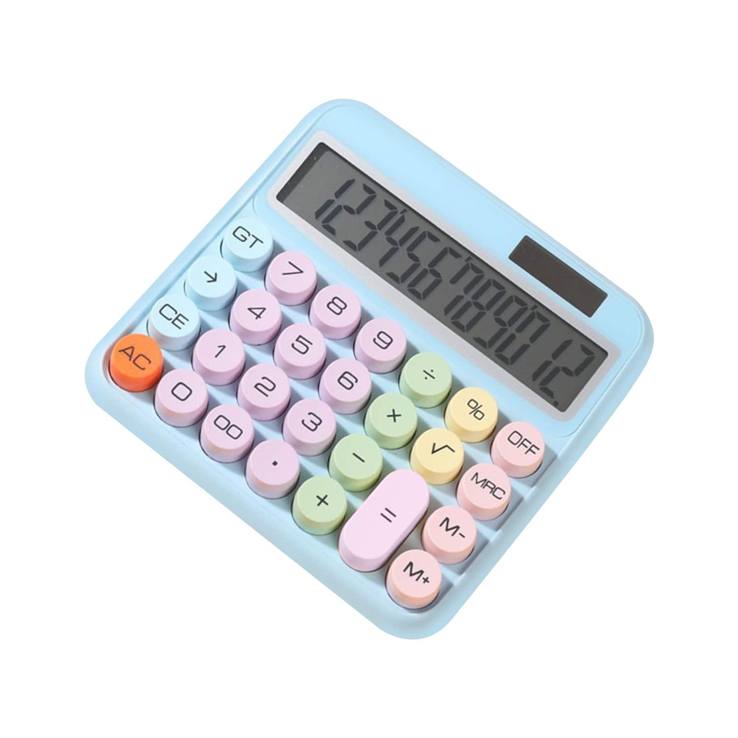 Sahara - 12-Digit Desktop Calculator | Solar & Battery Powered | Large Keys | Vibrant Colors - Blue