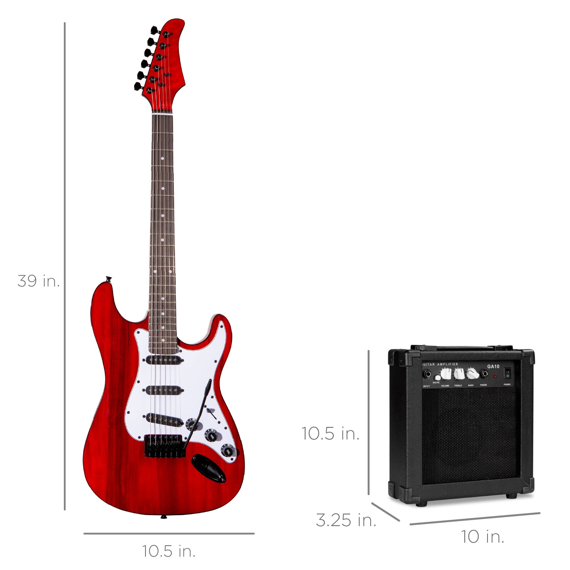 - Guitar: 39 in. (height), 10.5 in. (width), 10.5 in. (depth)
- Amplifier: 10.5 in. (height), 10 in. (width), 3.25 in. (depth)