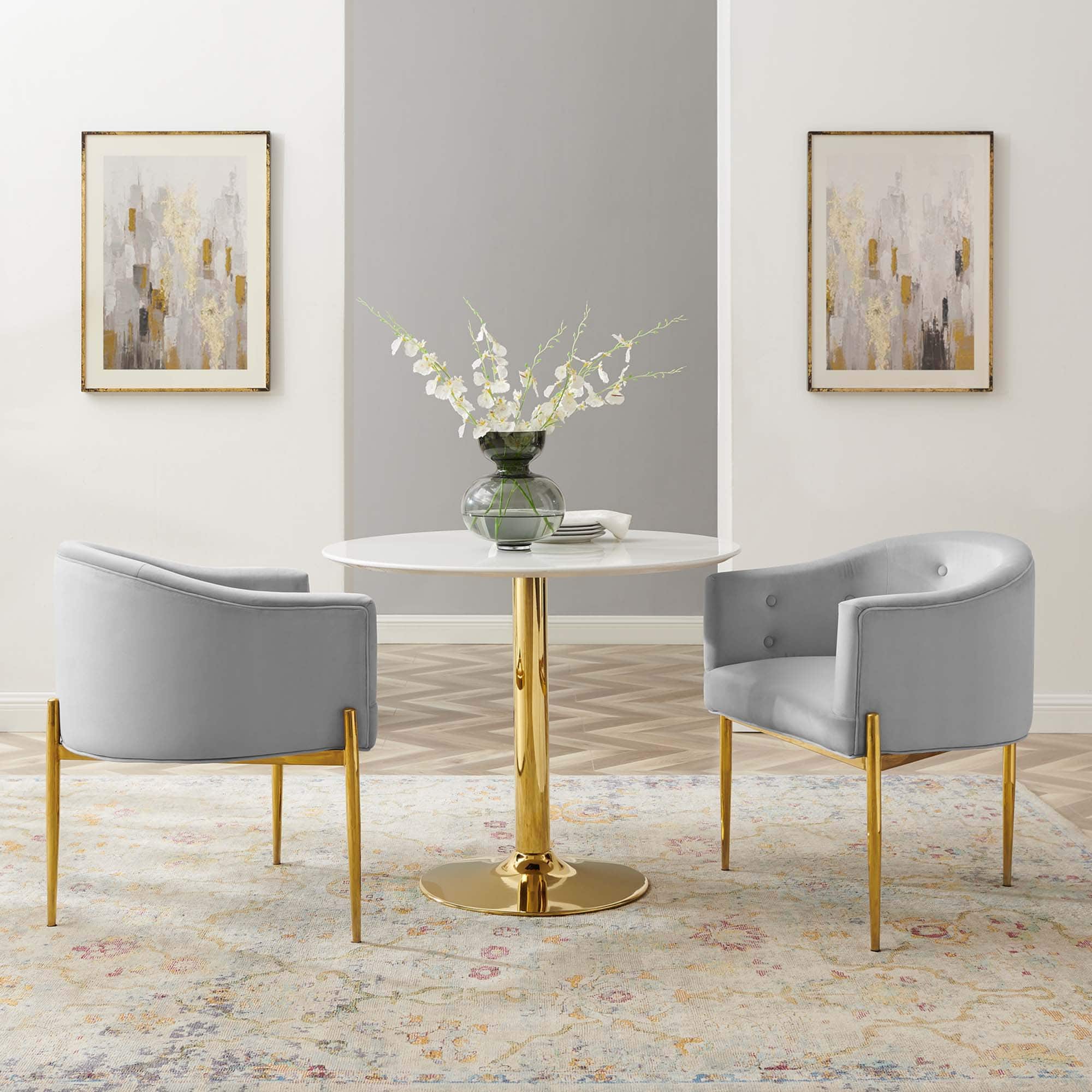 Savour Tufted Performance Velvet Accent Chairs Set of 2 by Modway - Light Gray