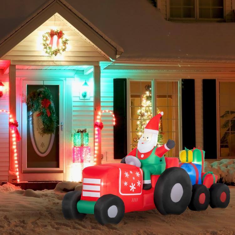 Alt View 2. PULUZ - 9ft Christmas Inflatables Outdoor Decorations Santa Claus Driving Trailer with Colorful Gift Boxes - Red.