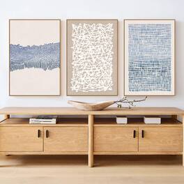 Hanke - Neutral Abstract Wall Art Minimalist Framed Canvas Print Landscape Shapes Illustrations Modern 24 x 36 inches - Blue and Neutral Mid-century 24"x36"x3 Panels Fram