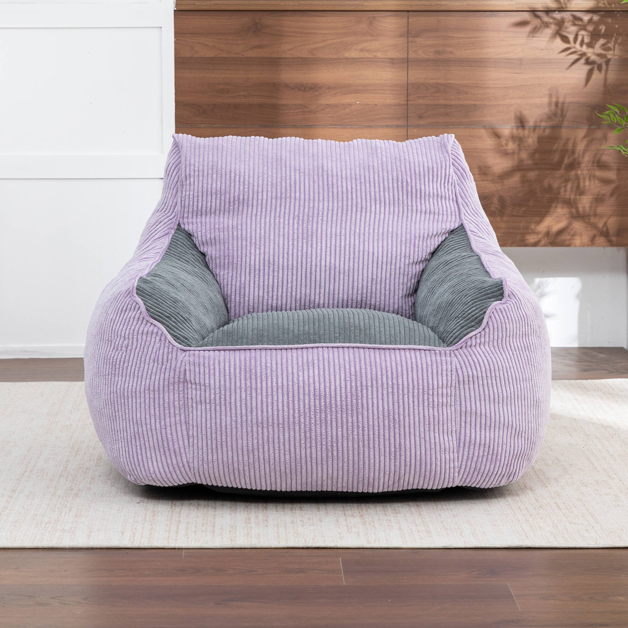 Back. GOODSILO - Large Corduroy Bean Bag Sofa Chair with Armrests and Included Filler for Living Room and Bedroom - Gray,Purple.