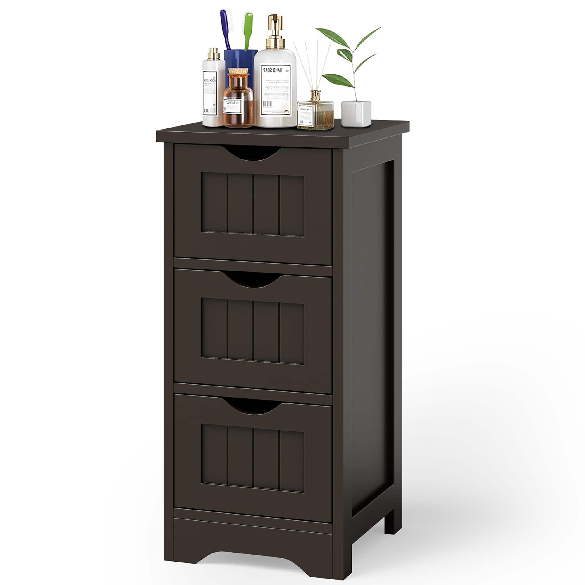 Gymax - 3-Drawer Bathroom Floor Cabinet Free Standing Side Storage Organizer Nightstand - Coffee price history on PriceWatchPro