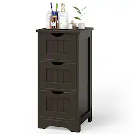 Gymax - 3-Drawer Bathroom Floor Cabinet Free Standing Side Storage Organizer Nightstand - Coffee