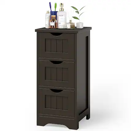 Front. Gymax - Gymax 3-Drawer Bathroom Floor Cabinet Free Standing Side Storage Organizer Nightstand Coffee - Coffee.