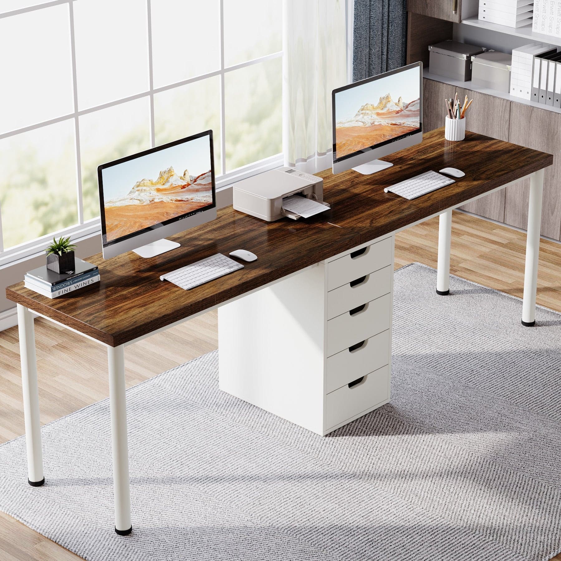 Tribesigns - Office Computer Desk with Storage Drawers, for Computer Work, Writing and Study in Home Offices - Brown