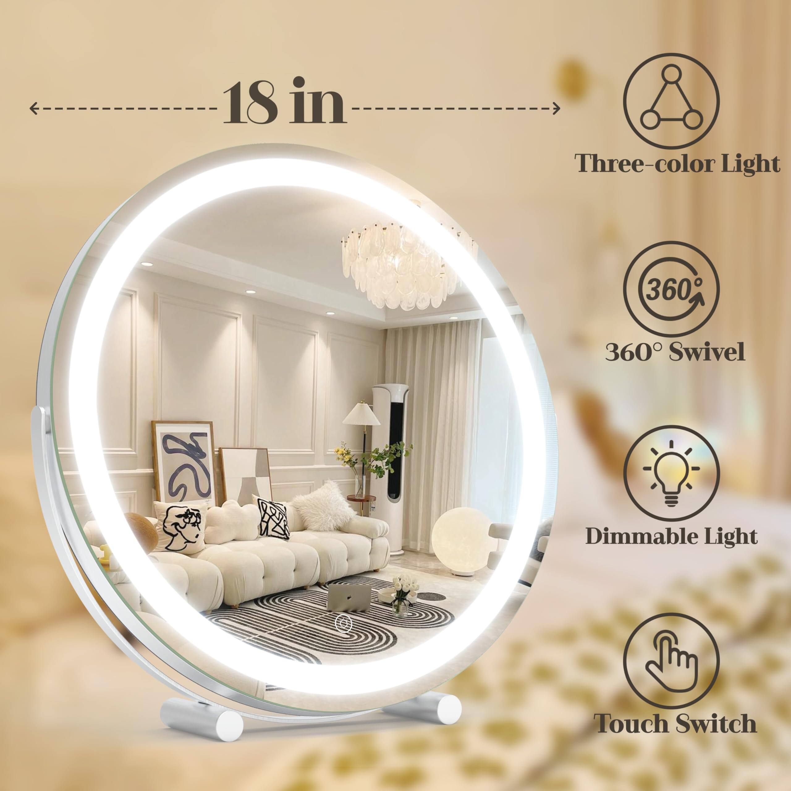 Alt View 1. Cedar Assembly - Mirror LED Lighted Vanity Makeup Multi-Color Dimmable for Desk Premium Quality Stylish Design - Gold-18"L x 18"W.