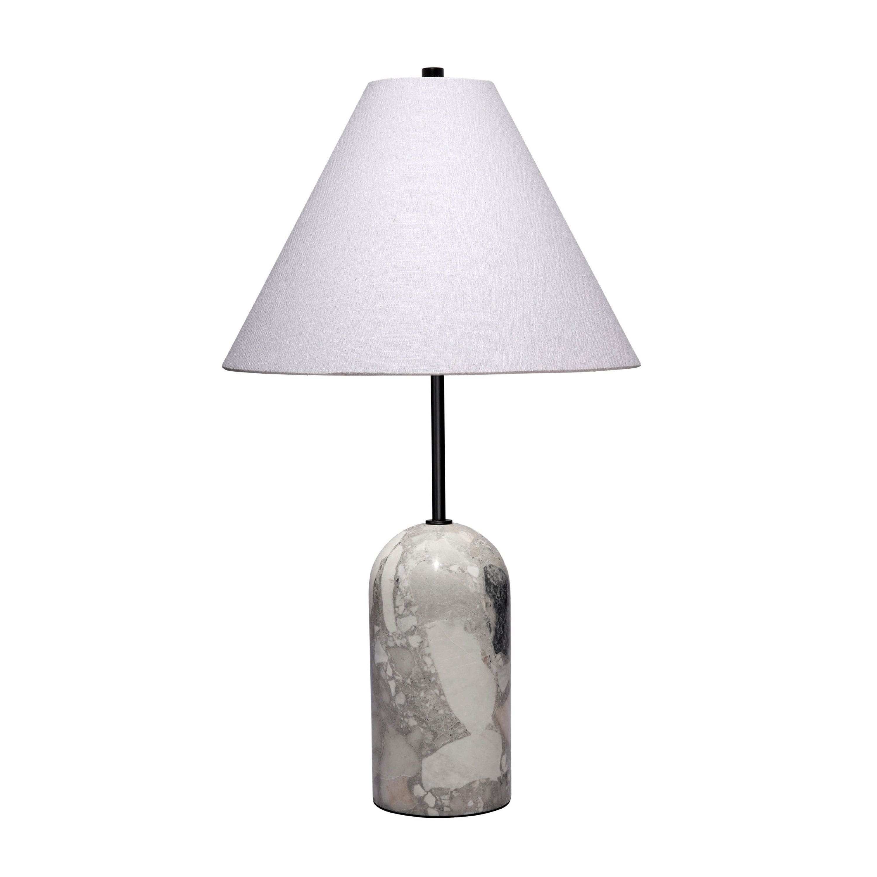 Manhattan Lane - Hely Accent Table Lamp, Linen Cone Shade, Travertine Stone 28 Inch - Gray, White, Black