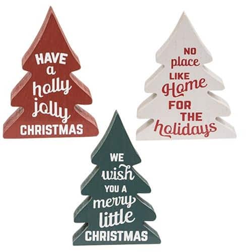 BreeBe - 3/Set Holly Jolly Chunky Wooden Trees - Multicolor