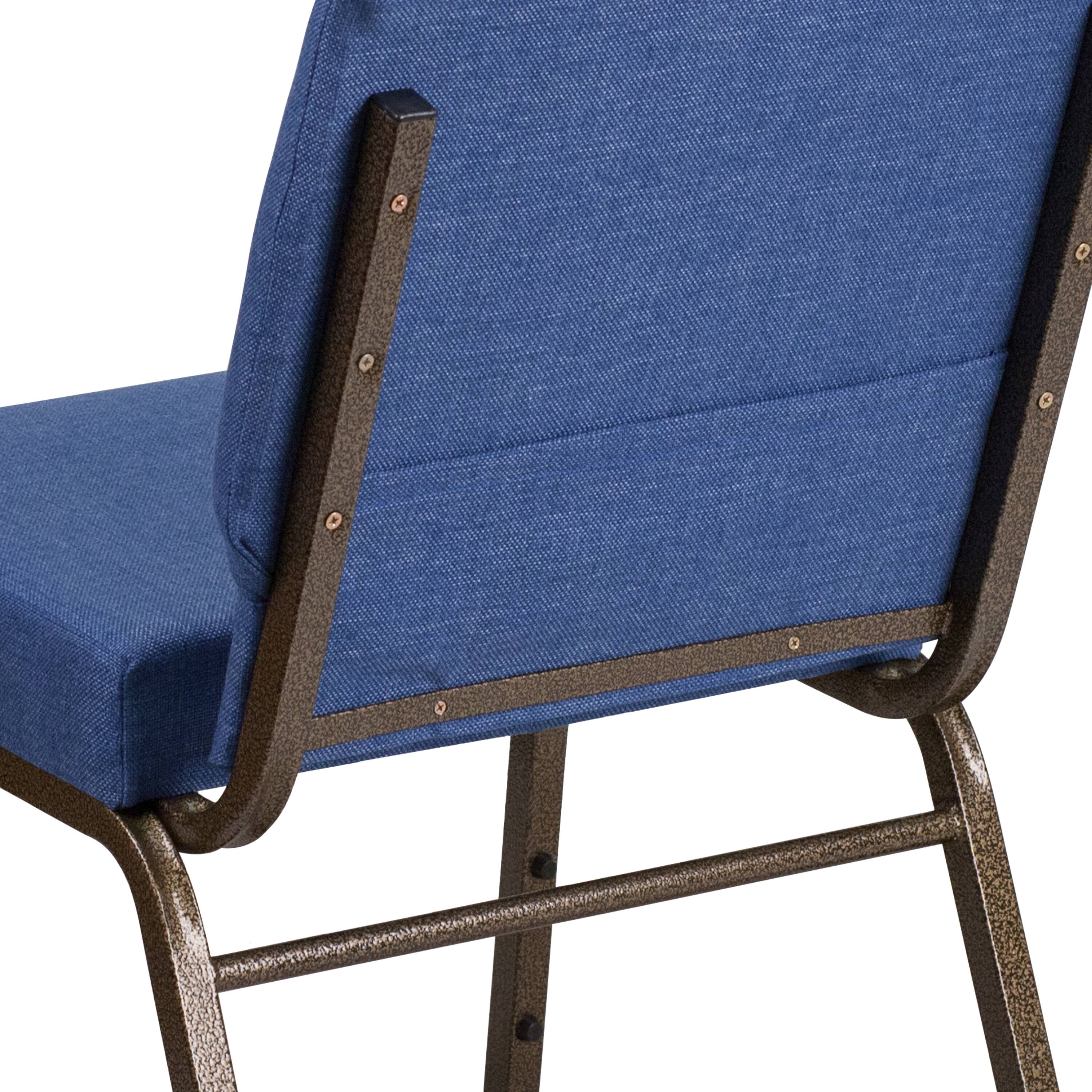 Alt View 9. Emma + Oliver - 4 Pack 21''W Stacking Church Chair - Blue Fabric/Gold Vein Frame.